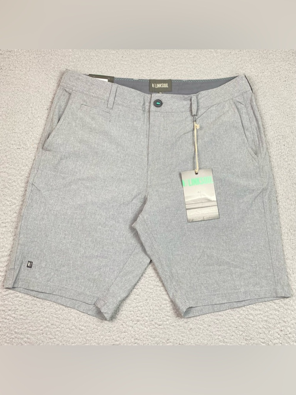 NWT Linksoul Golf Shorts Men's Size 33 Gray Performance Stretch Chino 10" Inseam